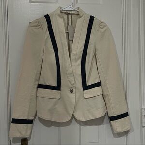 NWT Ann Taylor Loft Structured Blazer Cream and Navy 2P 100% Heavy Cotton